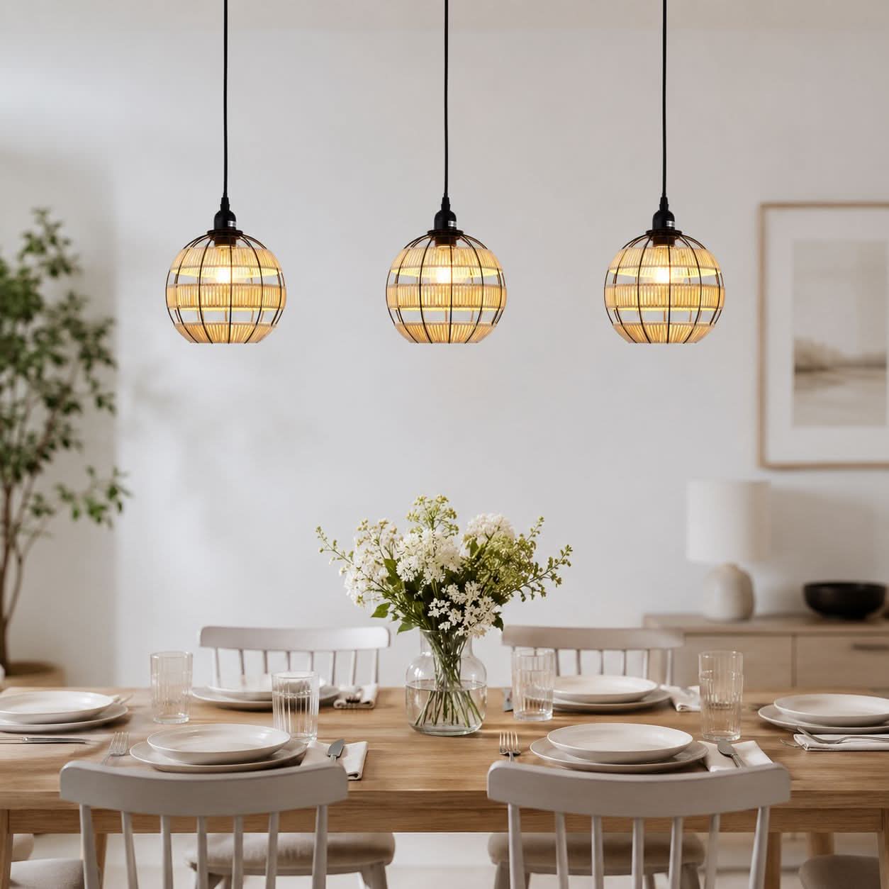 Glyph-Lightsin Rustic Iron Woven Rattan Pendant Light for Dining Room, Reading Corner & Bedroom