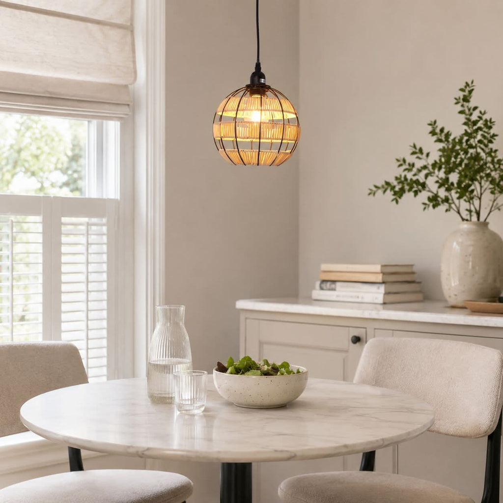 Glyph-Lightsin Rustic Iron Woven Rattan Pendant Light for Dining Room, Reading Corner & Bedroom