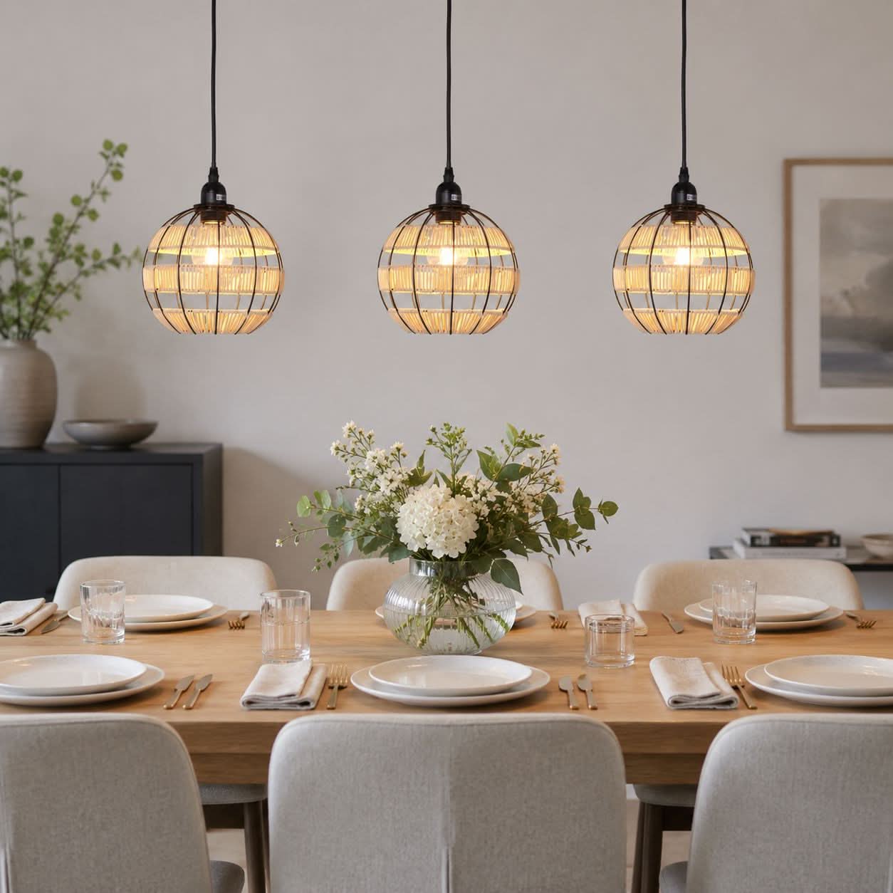 Glyph-Lightsin Rustic Iron Woven Rattan Pendant Light for Dining Room, Reading Corner & Bedroom
