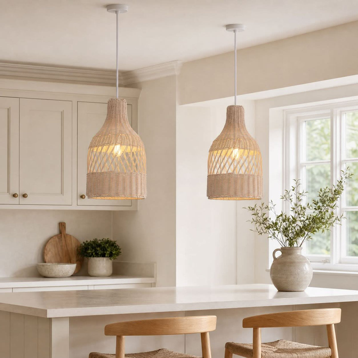 Lightsin Sustainable Handwoven White Rattan Light Fixture