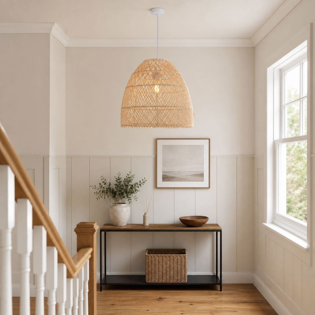 Lightsin TerraBell Dome Shaped Rattan Hanging Light