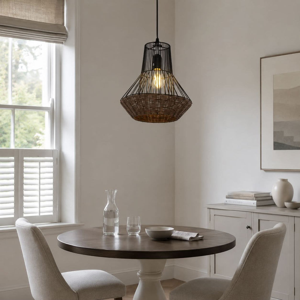 Glyph-Lightsin Geometric Rattan and Iron Pendant Light for Dining, Kitchen, and Living Rooms