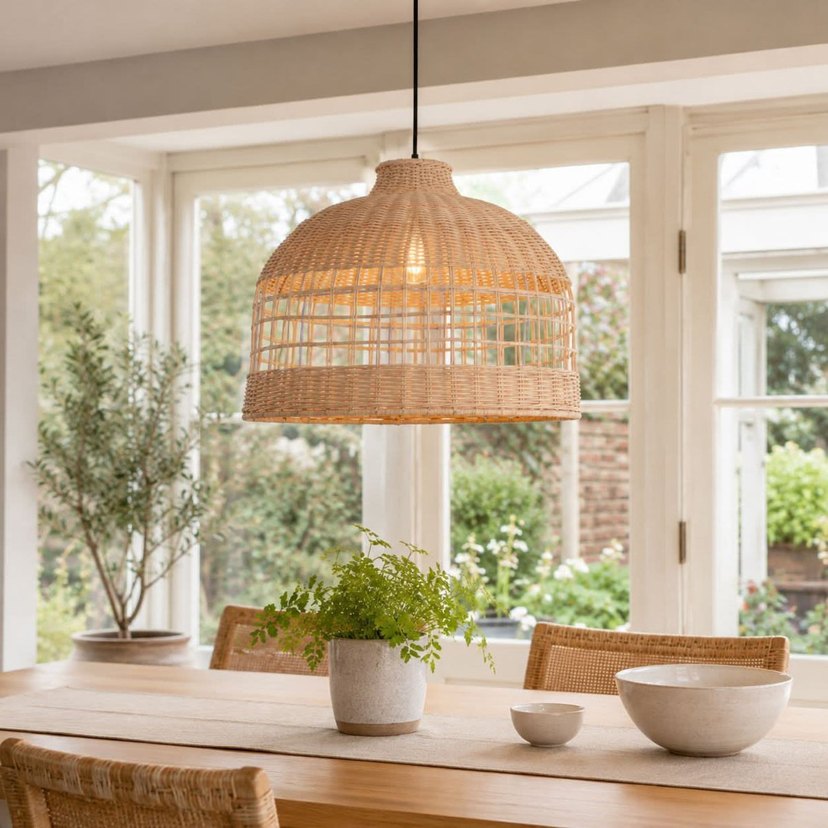 Lightsin Cella-Rattan Pendant Light – Handwoven Dome Ceiling Light with Lattice Design for Living Room, Bedroom & Kitchen