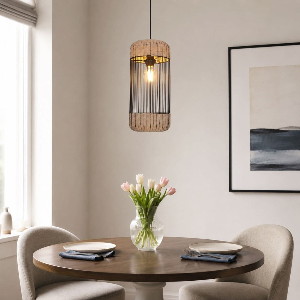 Glyph-Lightsin Cylinder-Inspired Rattan Pendant Light for Warm Natural Elegance