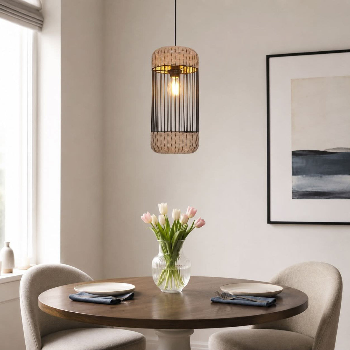 Glyph-Lightsin Cylinder-Inspired Rattan Pendant Light for Warm Natural Elegance
