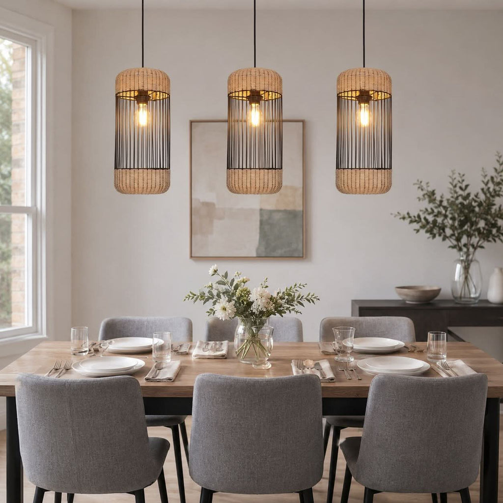 Glyph-Lightsin Cylinder-Inspired Rattan Pendant Light for Warm Natural Elegance