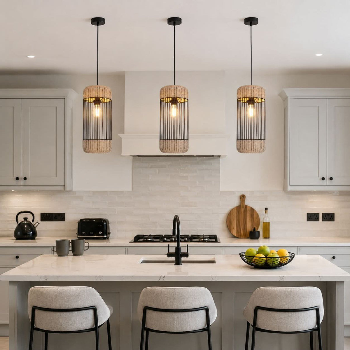 Glyph-Lightsin Cylinder-Inspired Rattan Pendant Light for Warm Natural Elegance