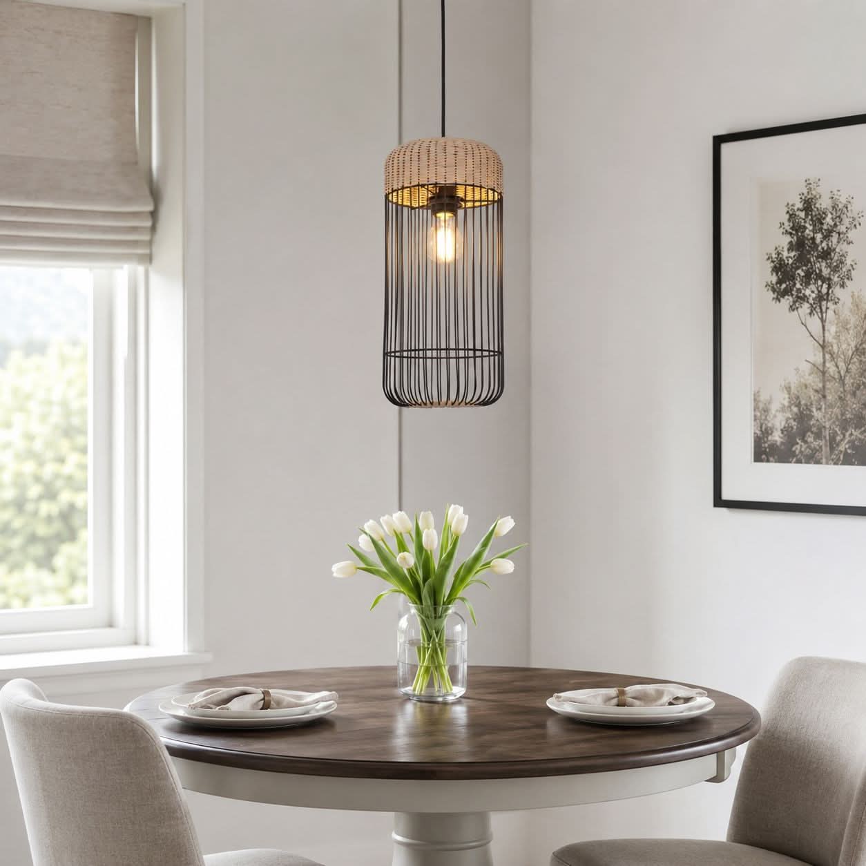 Glyph-Lightsin Woven Rattan Cylinder Pendant Light for Warm and Inviting Spaces