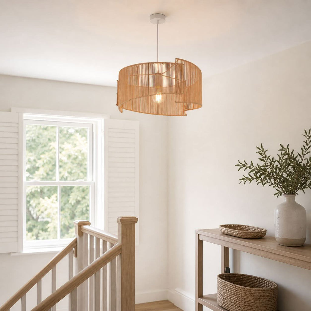 Lightsin Twist  Handwoven Paper Rope Pendant Light for Cozy Living Spaces