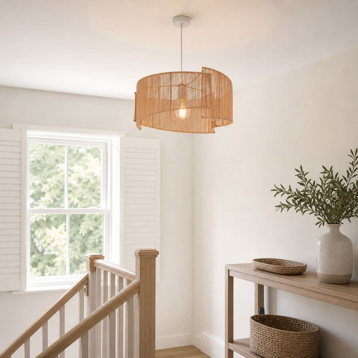 Lightsin Twist  Handwoven Paper Rope Pendant Light for Cozy Living Spaces