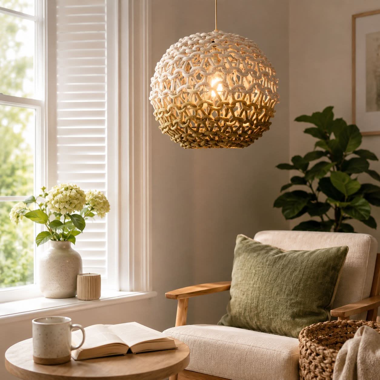 Lightsin Pendant Ceiling Light with Artisanal Globe-Shaped Cotton Rope for Natural Elegance