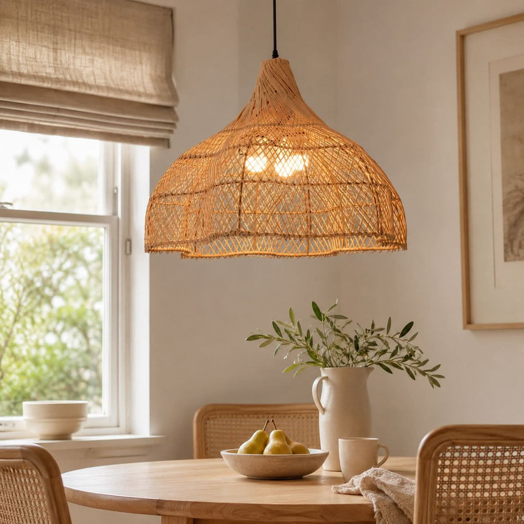 Lightsin Cella-Handcrafted Bamboo Rattan Pendant Light with Tranquil Umbrella Design