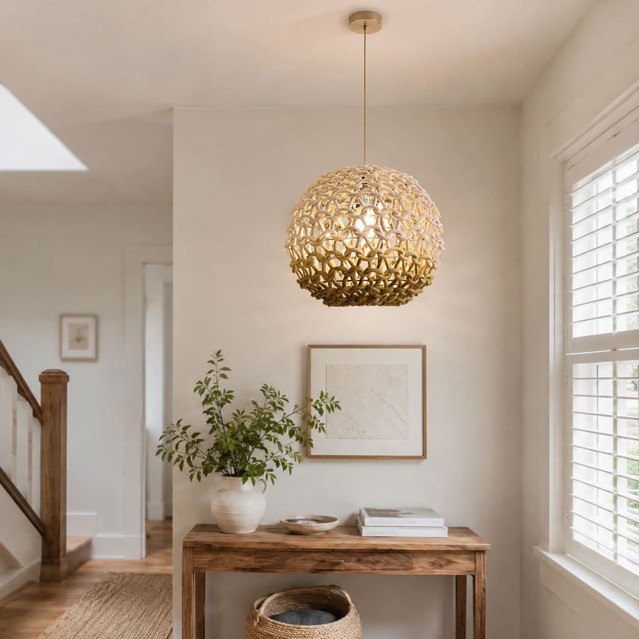 Lightsin Pendant Ceiling Light with Artisanal Globe-Shaped Cotton Rope for Natural Elegance