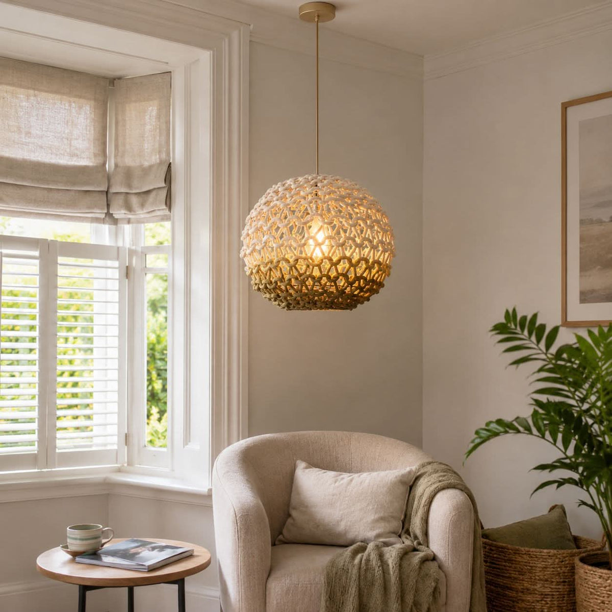 Lightsin Pendant Ceiling Light with Artisanal Globe-Shaped Cotton Rope for Natural Elegance