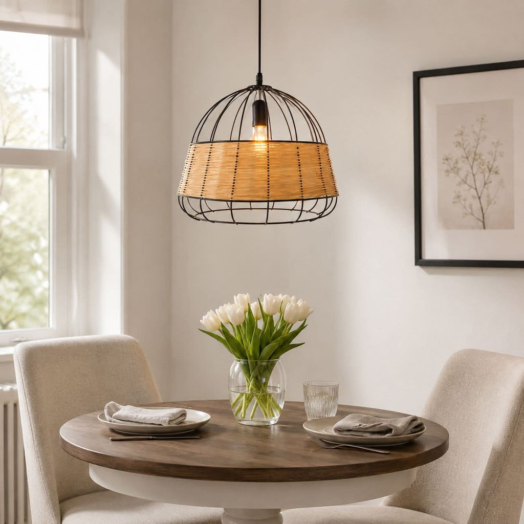 Glyph-Lightsin Handcrafted Rattan Pendant Light with Iron Frame for Home Decor