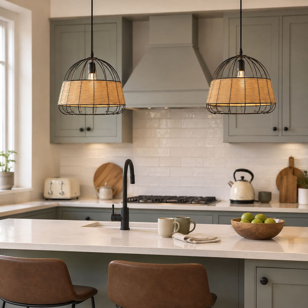 Glyph-Lightsin Handcrafted Rattan Pendant Light with Iron Frame for Home Decor