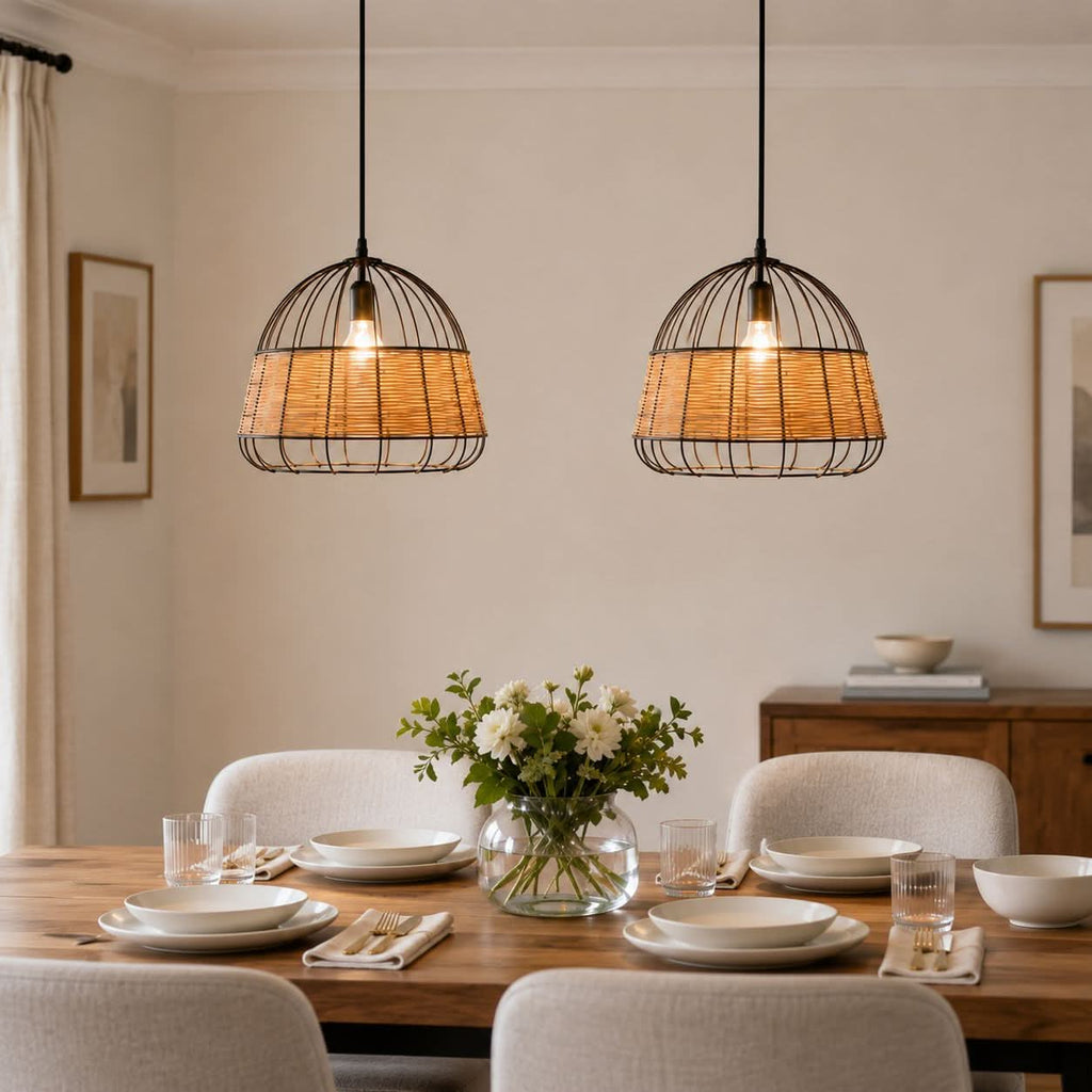 Glyph-Lightsin Handcrafted Rattan Pendant Light with Iron Frame for Home Decor