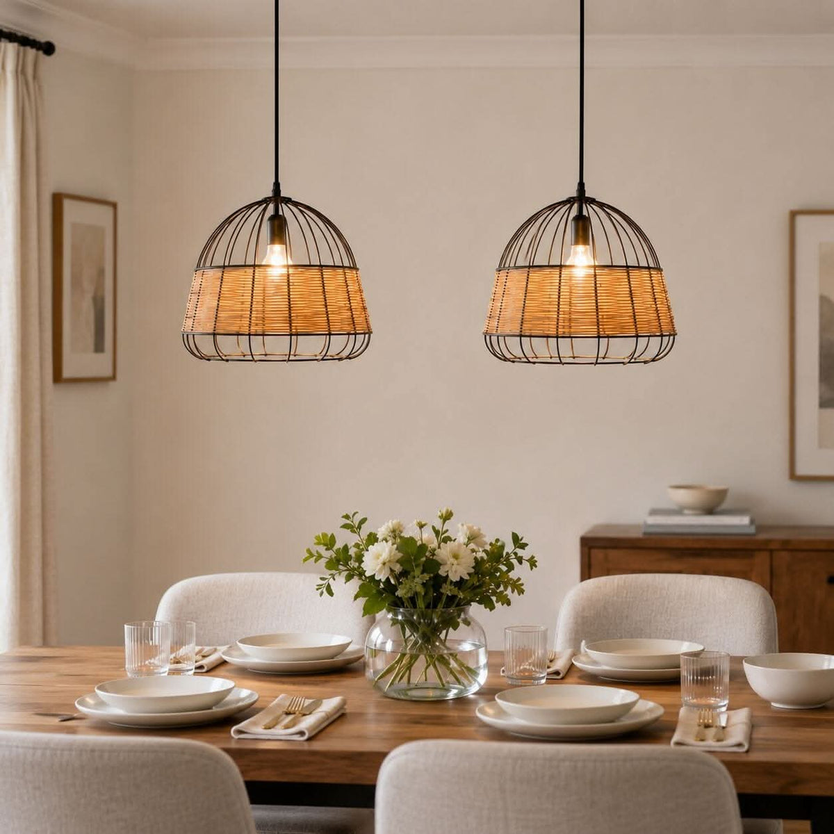 ‍Glyph-Lightsin Handcrafted Rattan Pendant Light with Iron Frame for Home Decor (100% off)