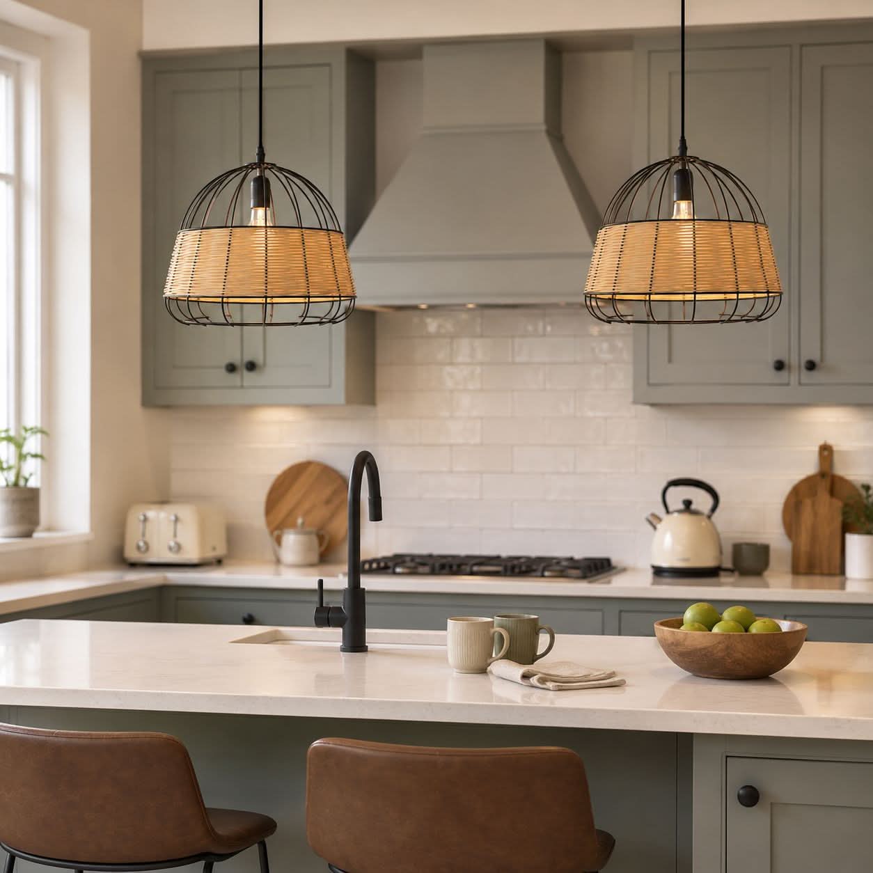 Glyph-Lightsin Rustic Iron Woven Rattan Pendant Light for Dining Room, Reading Corner & Bedroom