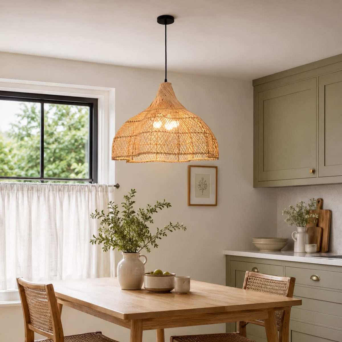 Lightsin Cella-Handcrafted Bamboo Rattan Pendant Light with Tranquil Umbrella Design