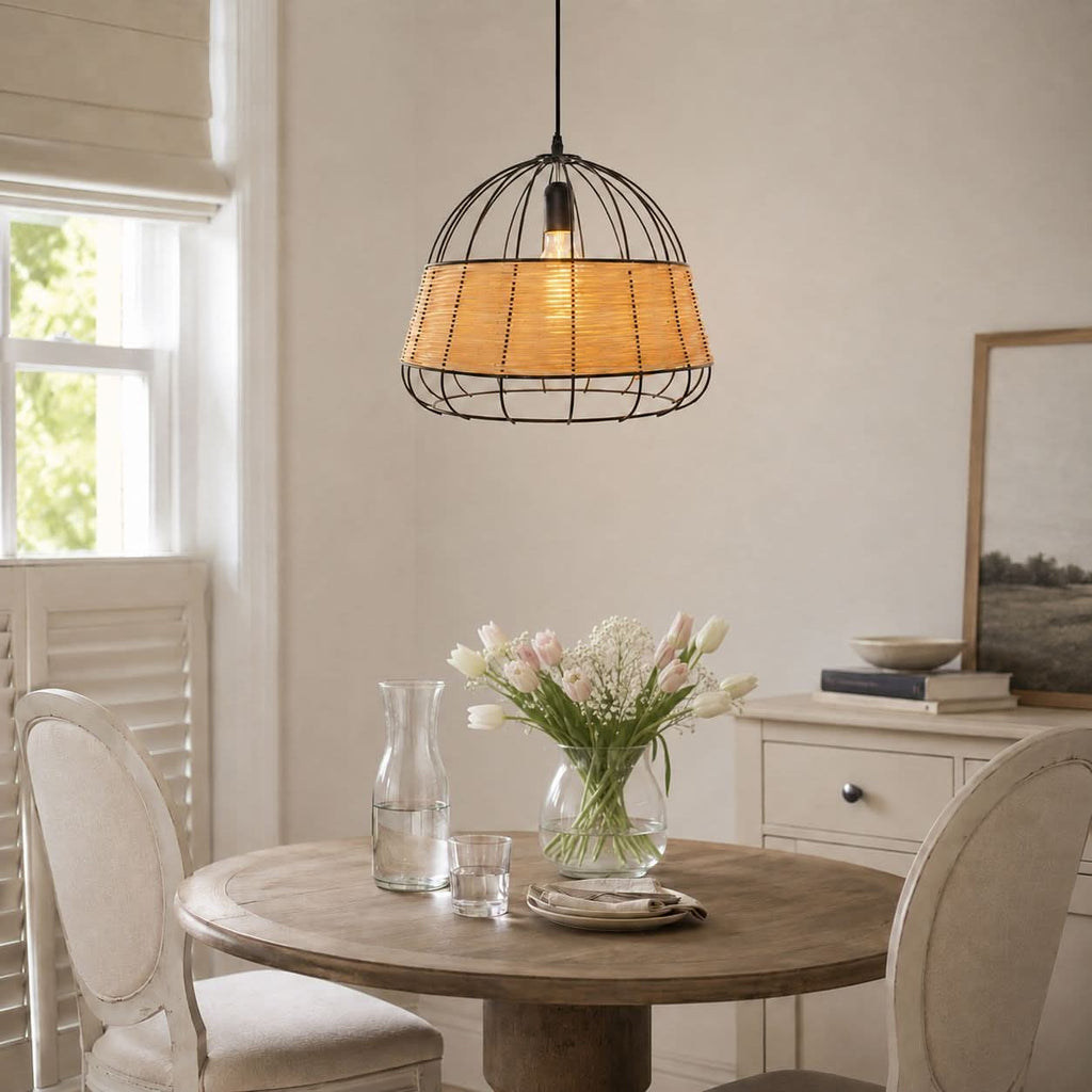 Glyph-Lightsin Rustic Iron Woven Rattan Pendant Light for Dining Room, Reading Corner & Bedroom
