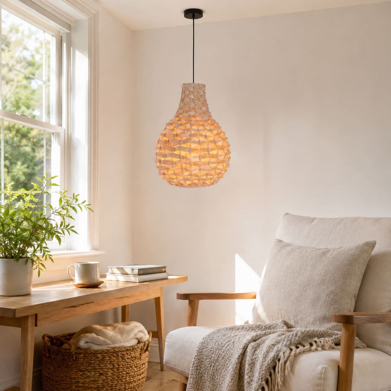 Lightsin Bamboo Hand-Weaving Pendant Light Natural Art Lighting Fixture