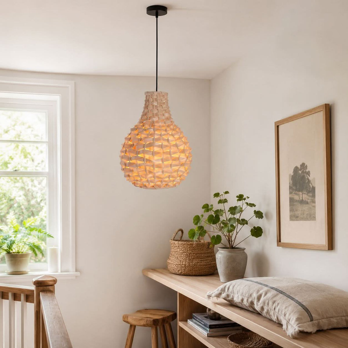 Lightsin Bamboo Hand-Weaving Pendant Light Natural Art Lighting Fixture