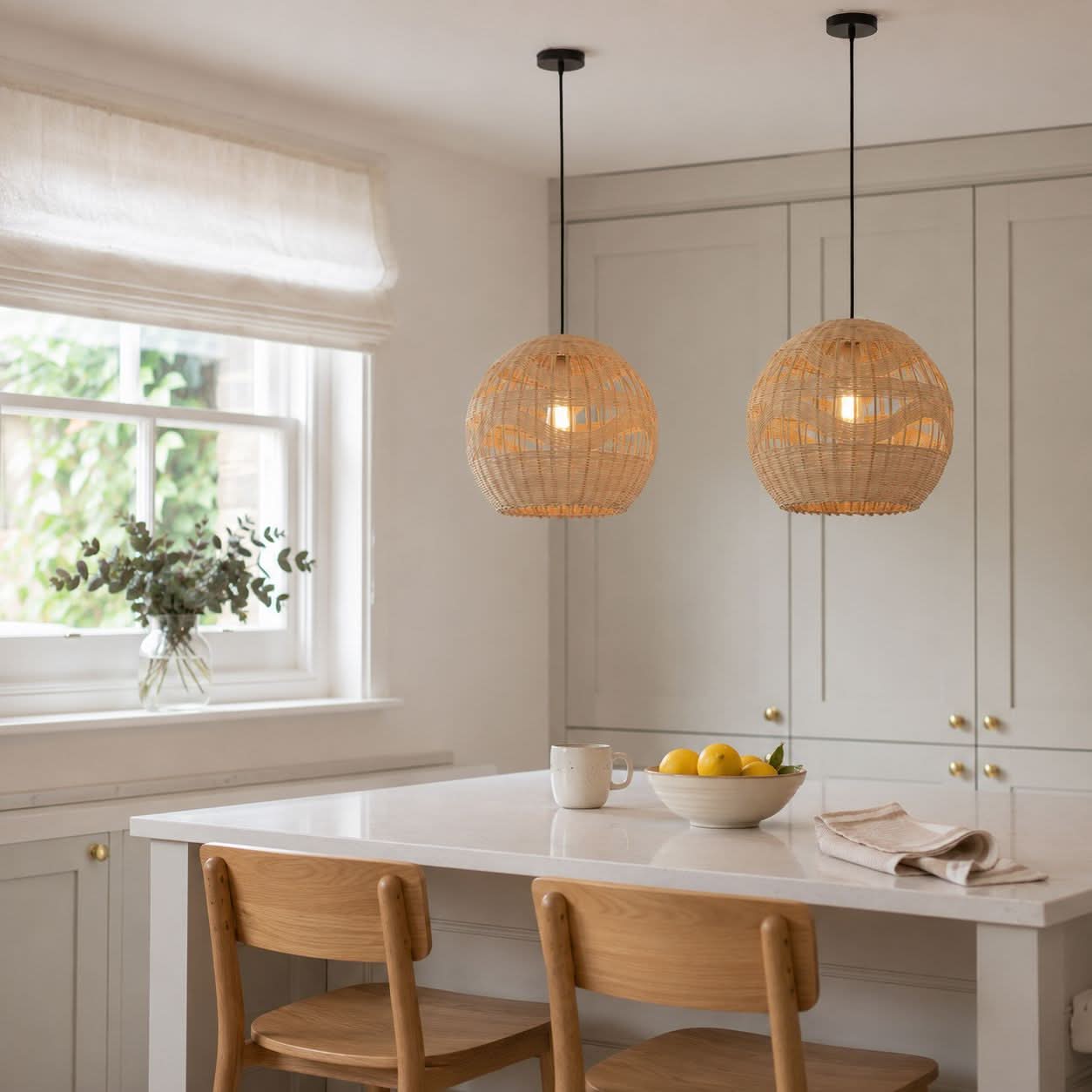 Lightsin Handwoven Rattan Pendant Light – Boho-Chic Ceiling Pendant Light for Dining Rooms, Living Spaces, and Wicker Interior Lighting