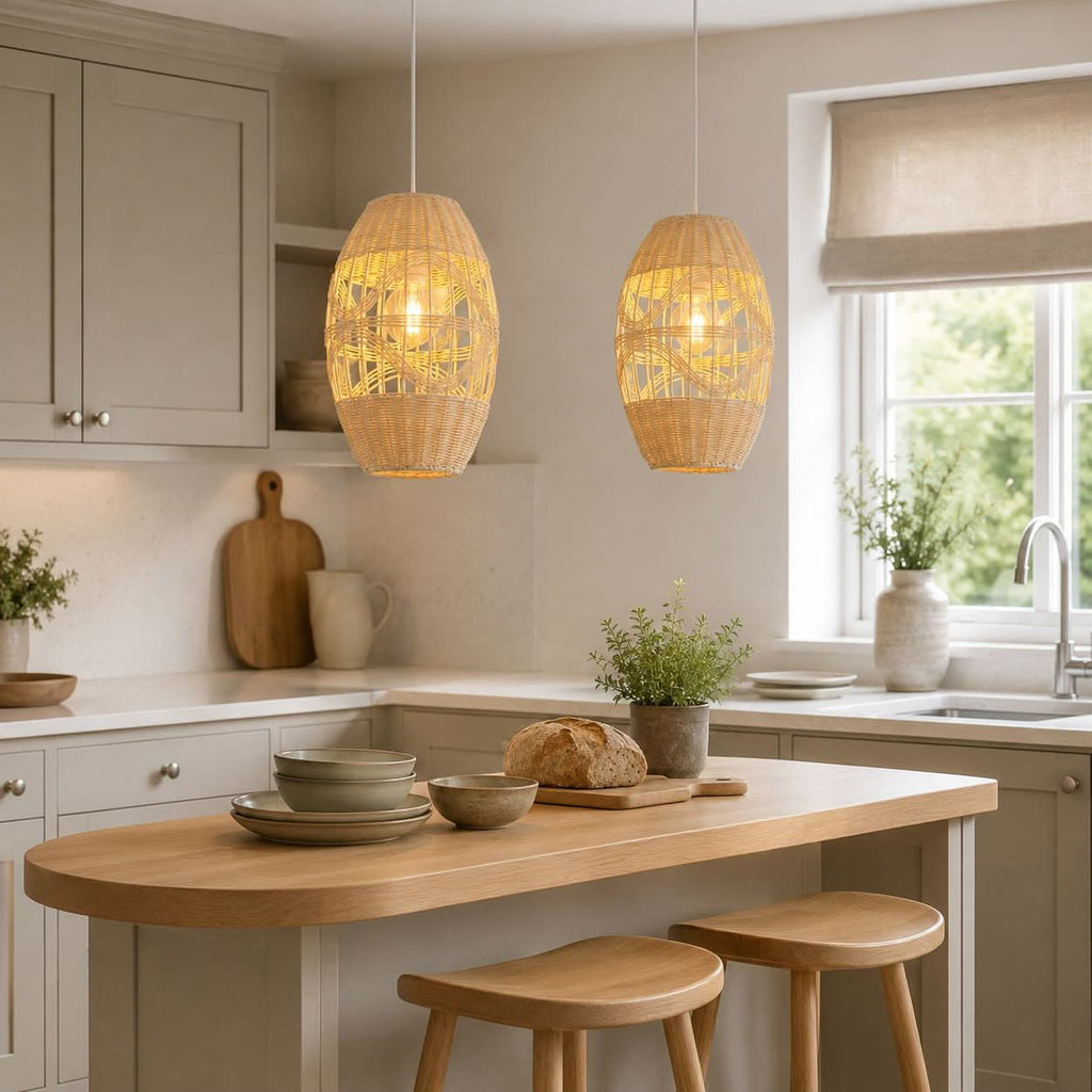 Lightsin Boho-Chic Handwoven Elongated Oval Rattan Pendant Light