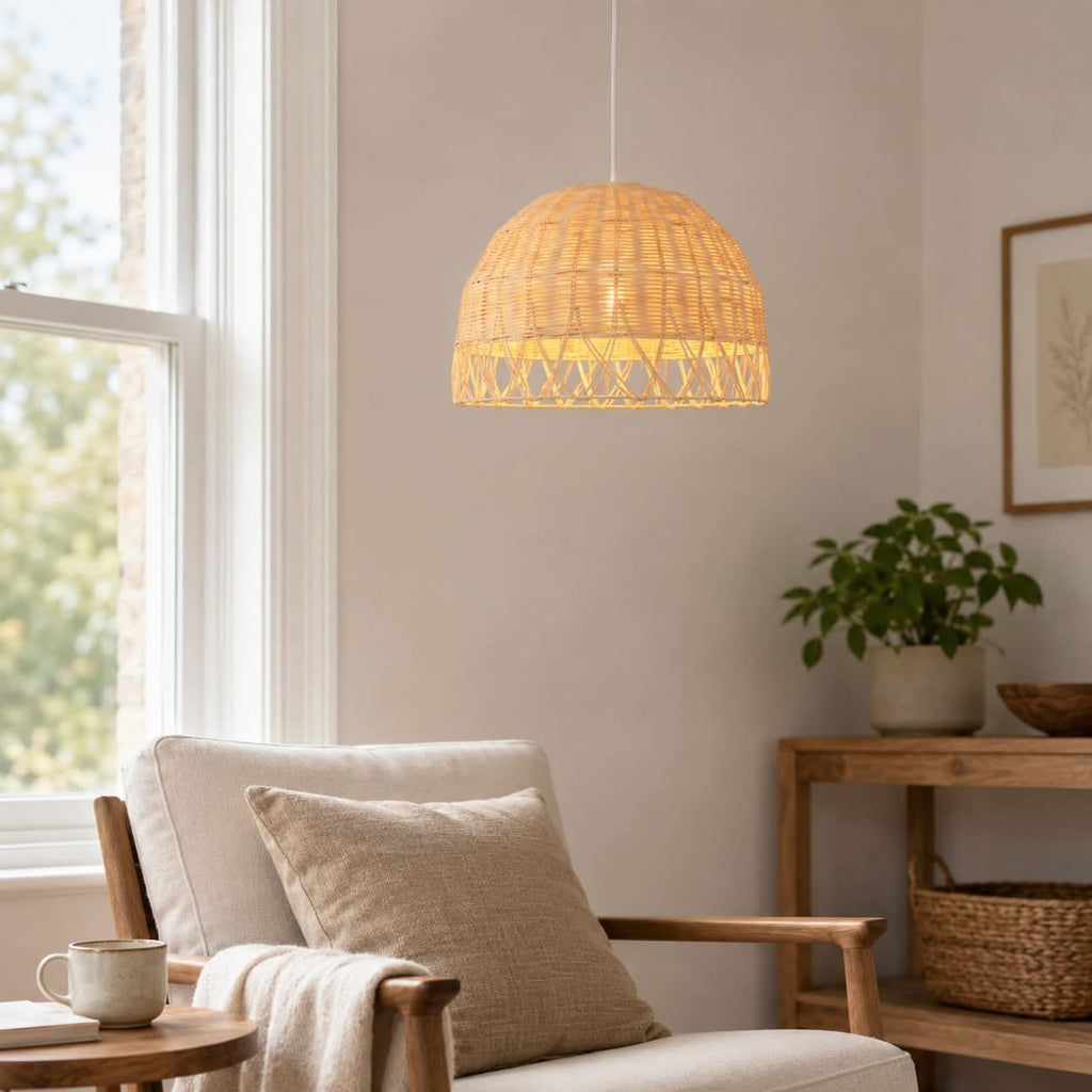 Lightsin Boho Half Sphere Rattan Pendant Light