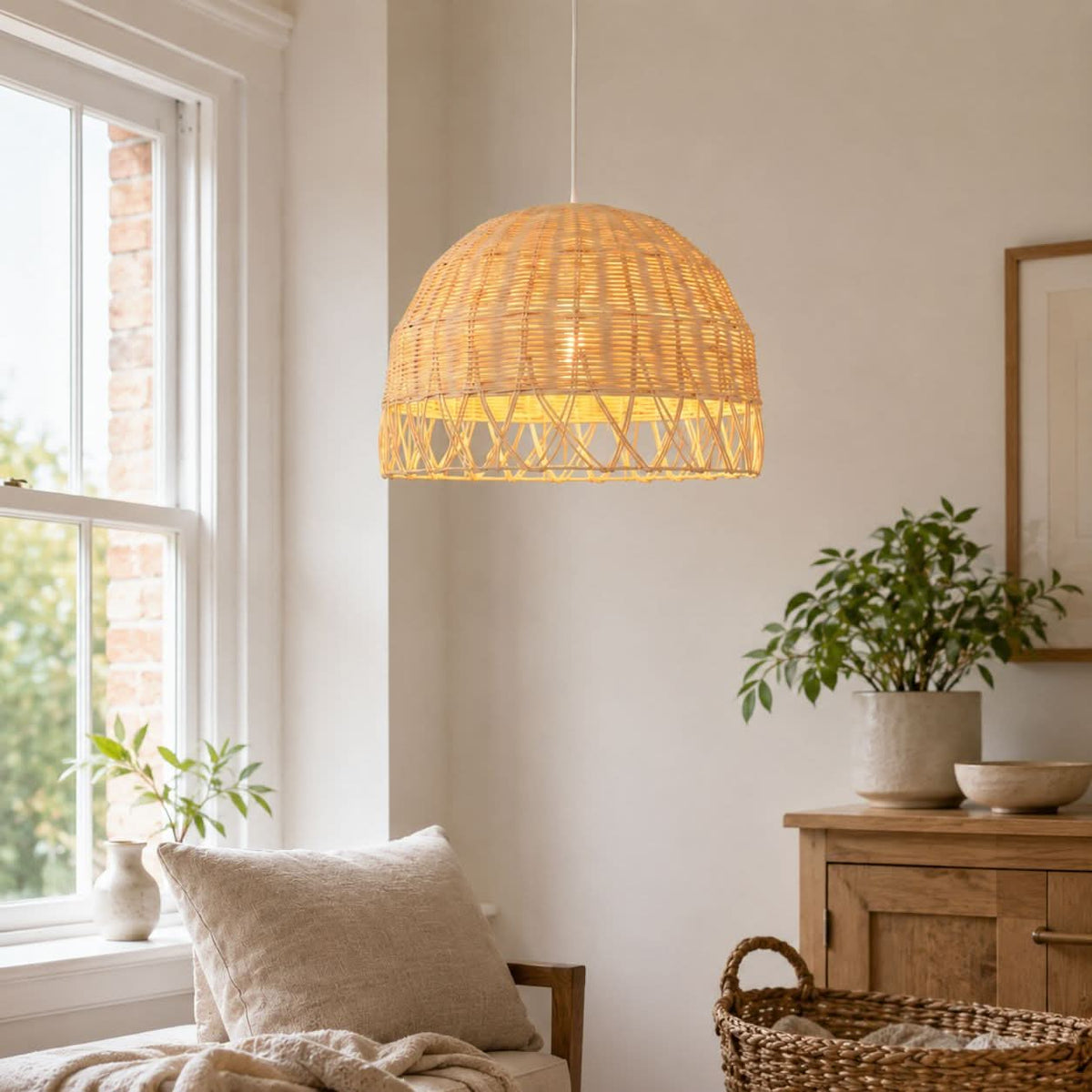 Lightsin Boho Half Sphere Rattan Pendant Light
