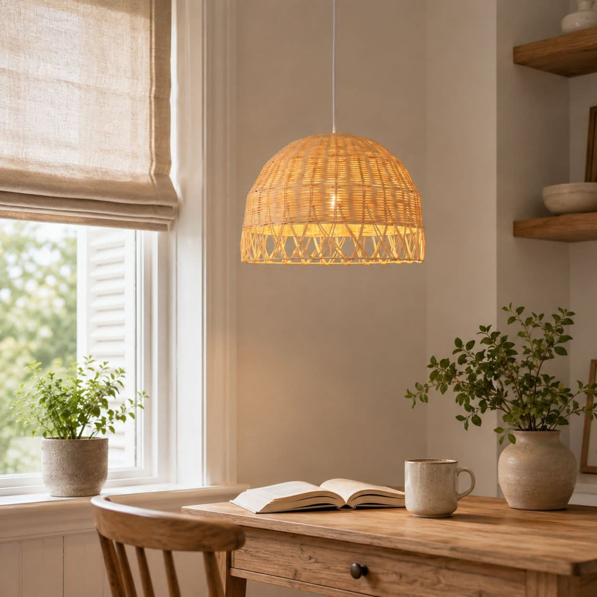 Lightsin Boho Half Sphere Rattan Pendant Light