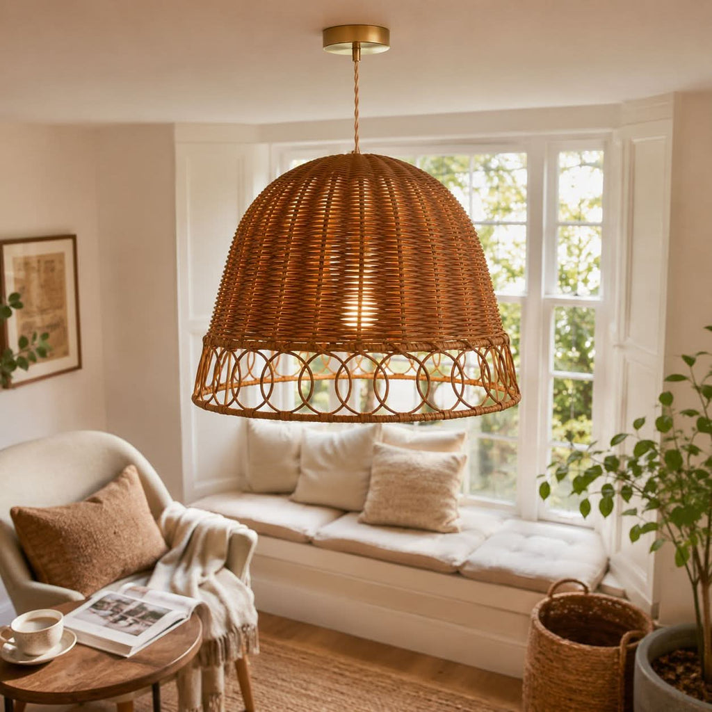 Lightsin Handwoven Rattan Pendant Light – Eco-Friendly, Warm Lighting for Cozy Living Rooms & Dining Spaces