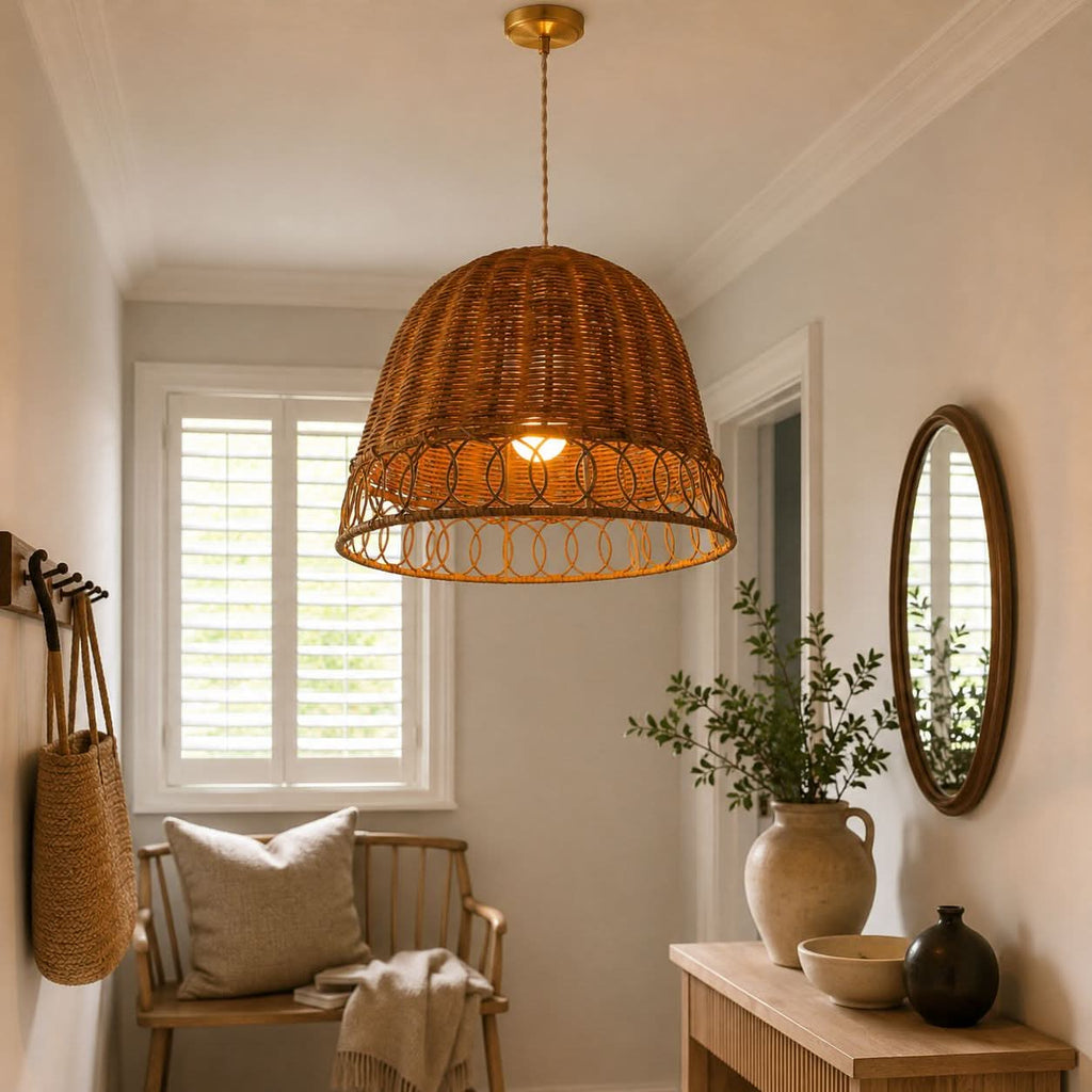 Lightsin Handwoven Rattan Pendant Light – Eco-Friendly, Warm Lighting for Cozy Living Rooms & Dining Spaces