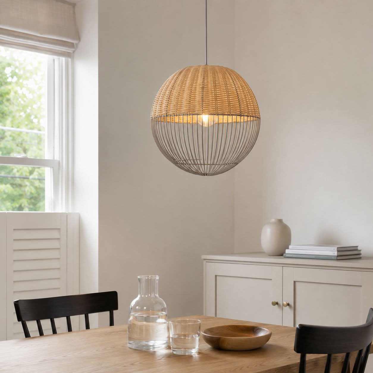 Glyph-Lightsin Chic Rattan and Metal Pendant Light for Kitchen