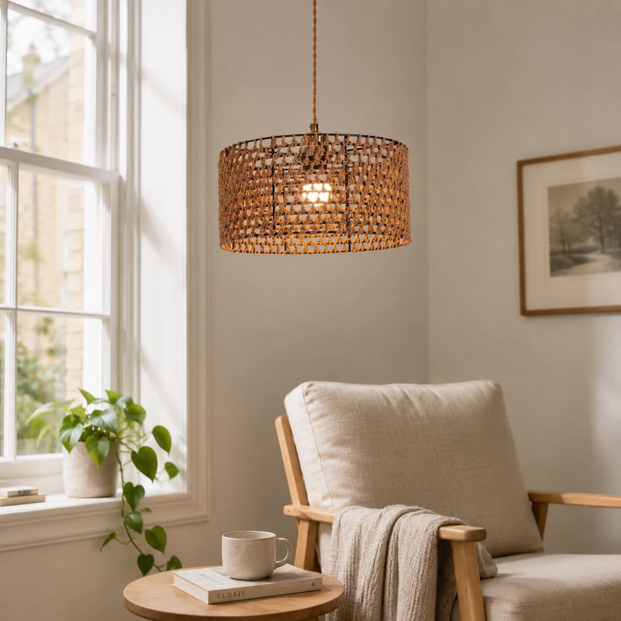 Lightsin Boho Paper Rope Iron Pendant Light  for Cozy Interiors