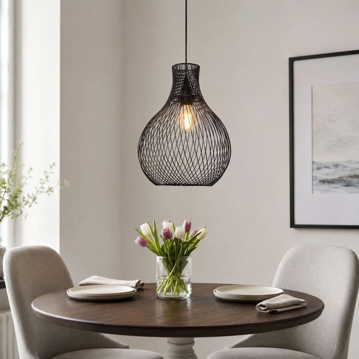 Glyph-Lightsin Minimalist Black Wire Cage Pendant Light for Home Decor