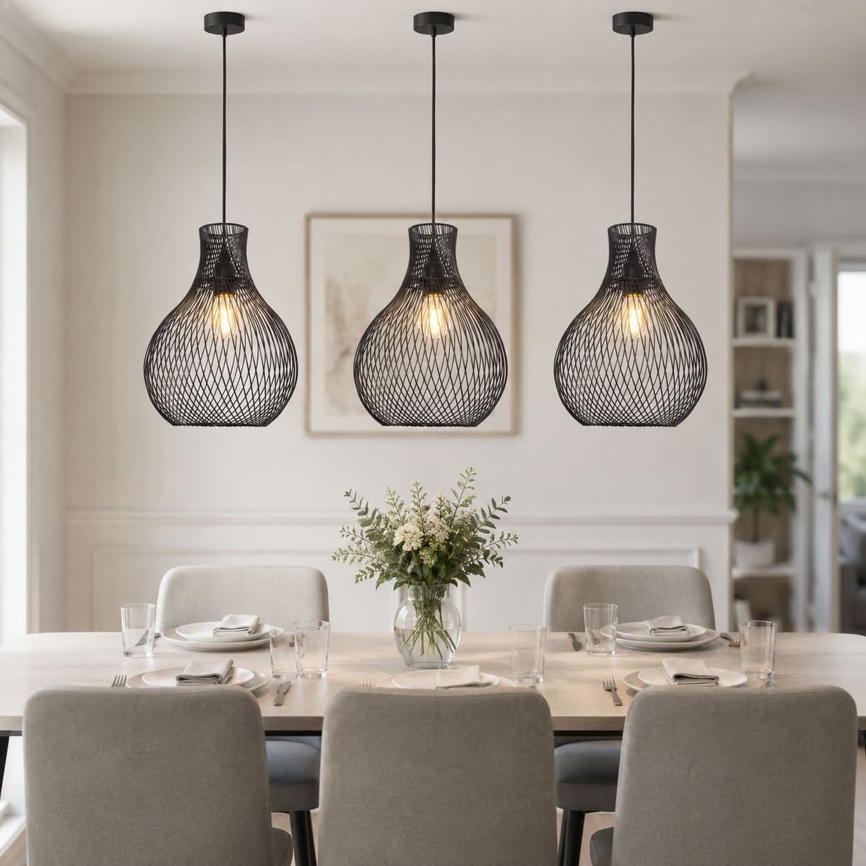 Glyph-Lightsin Minimalist Black Wire Cage Pendant Light for Home Decor