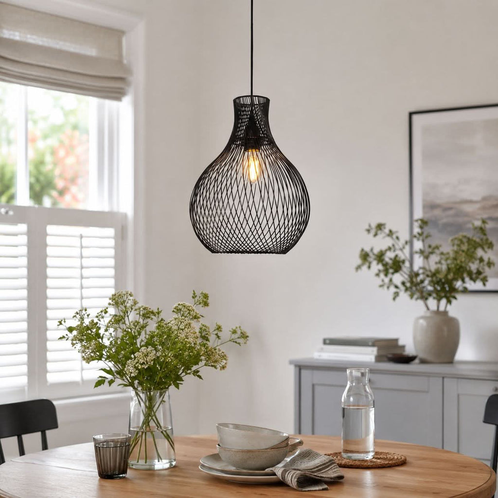 Glyph-Lightsin Minimalist Black Wire Cage Pendant Light for Home Decor