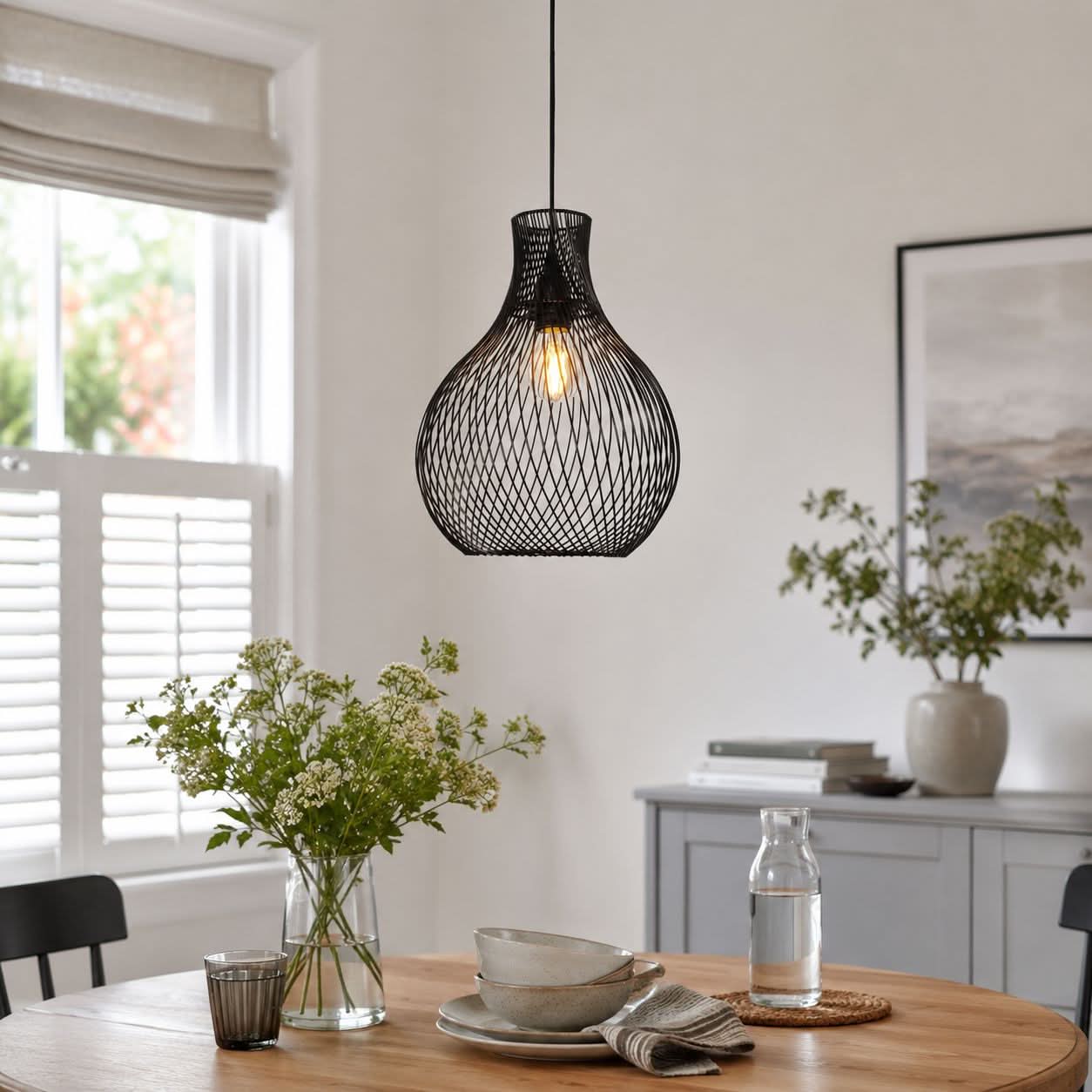 Glyph-Lightsin Minimalist Black Wire Cage Pendant Light for Home Decor
