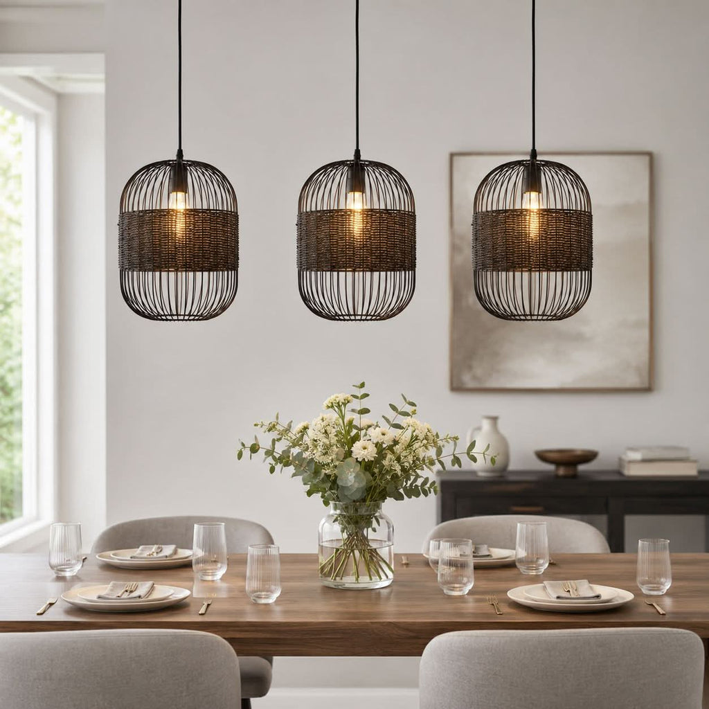 Glyph-Lightsin Black Handcrafted Pendant Light Industrial Rattan Design for Home Decor
