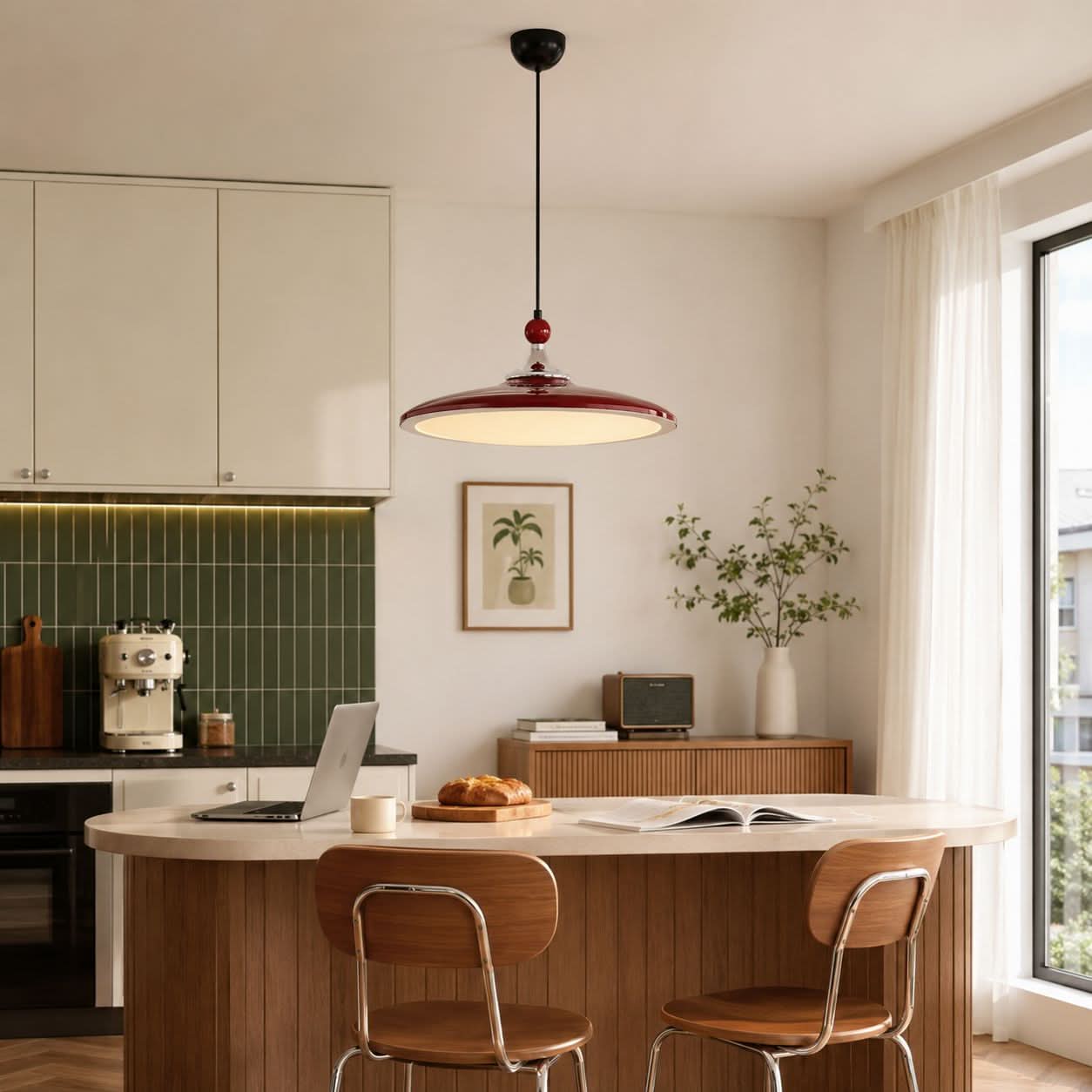 Red Iron Pendant Light | Colour-Changing E27 Ceiling Lamp