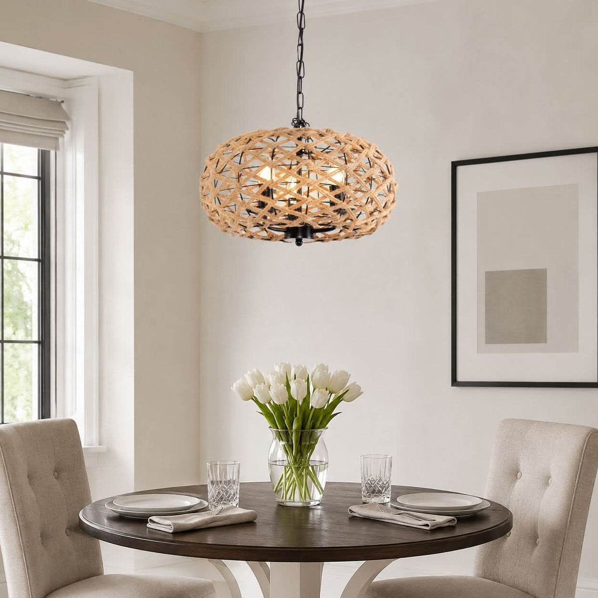 Glyph-Lightsin Rustic Hemp Rope Globe Pendant Light for Farmhouse and Industrial Style