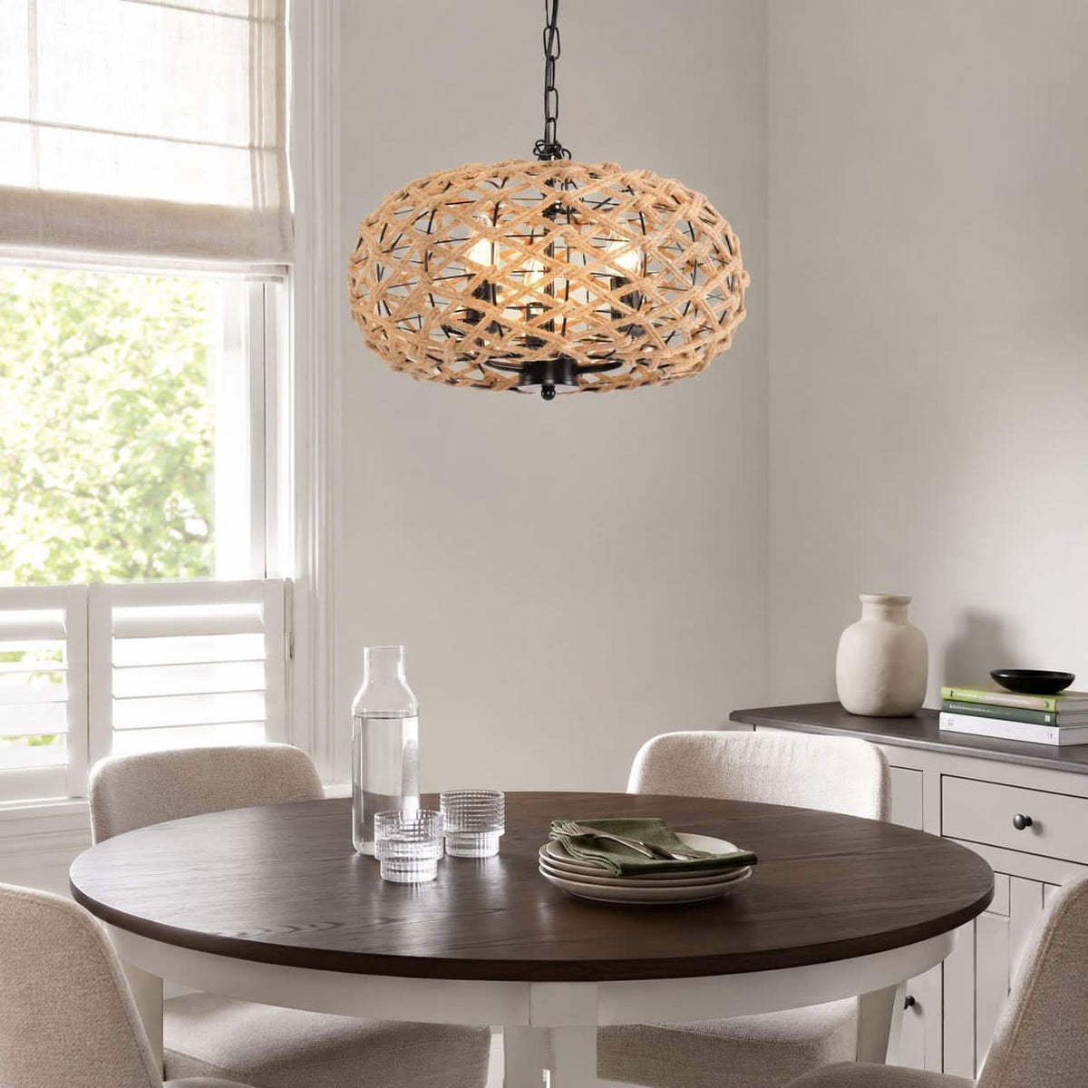 Glyph-Lightsin Rustic Hemp Rope Globe Pendant Light for Farmhouse and Industrial Style