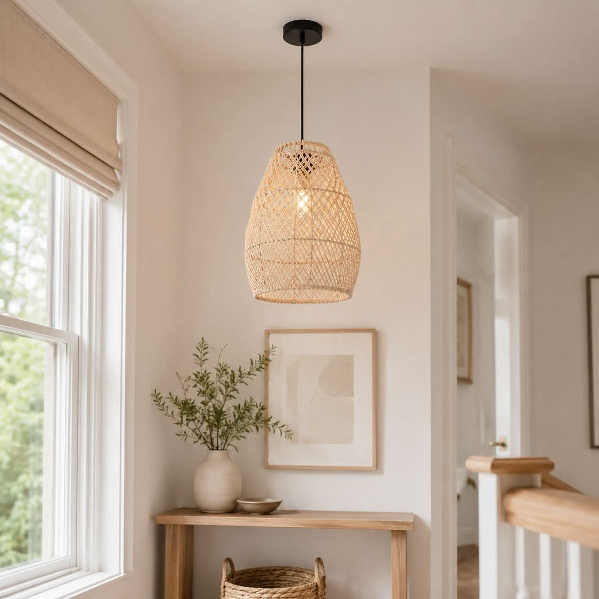 Lightsin Eco-Friendly Rustic Rattan Pendant Light For Home Decor