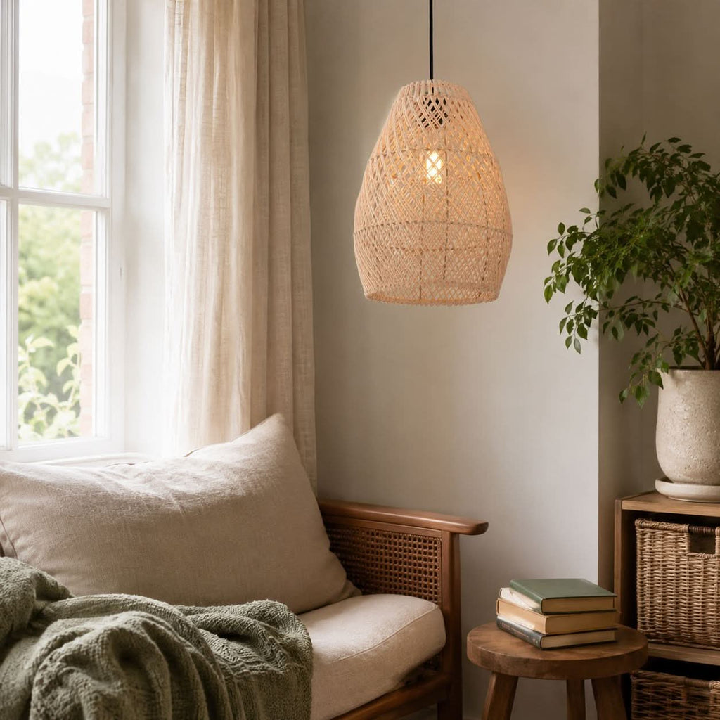 Lightsin Eco-Friendly Rustic Rattan Pendant Light For Home Decor