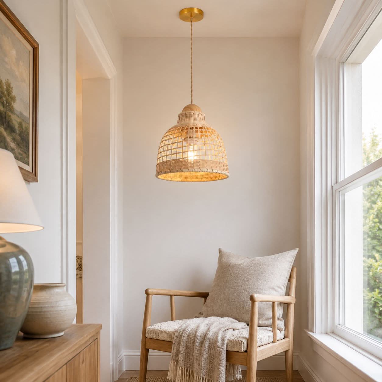 Lightsin Cella-Elegant Vintage Woven Rattan Minimalist Pendant Light