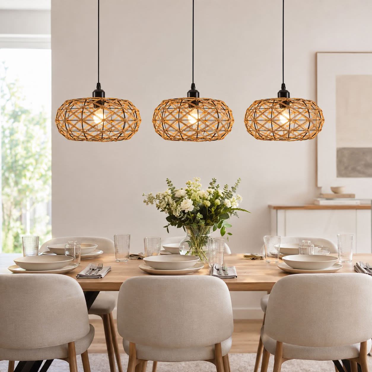 Glyph-Lightsin Handwoven Paper Rope Pendant Light – Rustic Natural Ceiling Fixture for Bedroom, Dining & Living Rooms