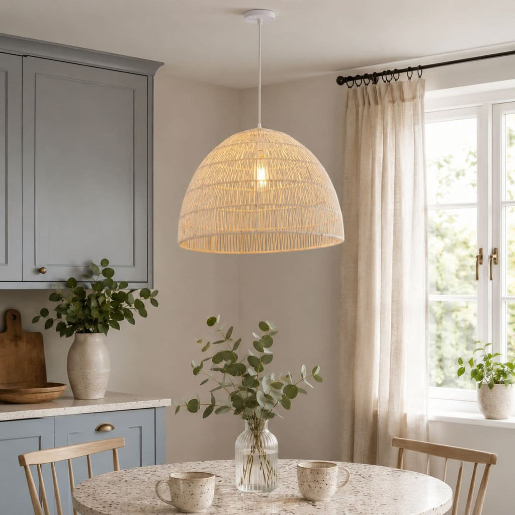 Lightsin Cella-Handwoven Paper Rope Dome Pendant Light – Eco-Friendly Ceiling Pendant Light with Iron Frame for Kitchen Island, Dining Room, or Living Room Lighting
