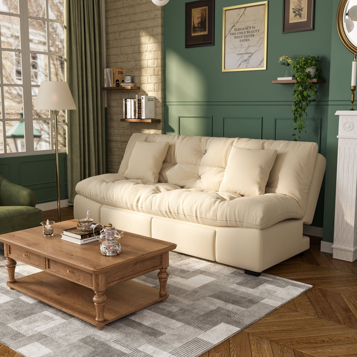 Cottonfy Upgrade Cream Cloud Double Folding Sofa Bed with Storage